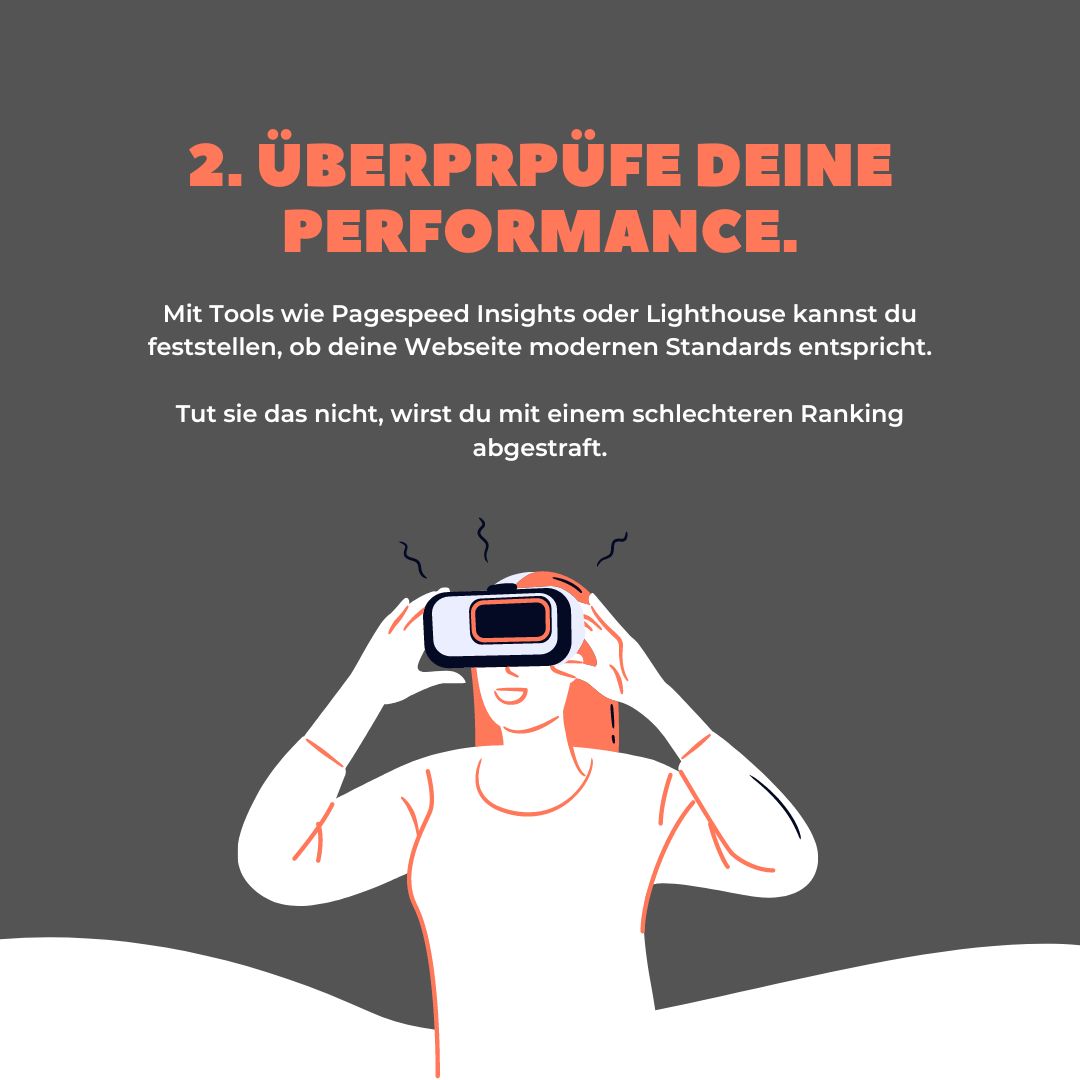 SEO Performance Analyse + Frau mit VR Brille
